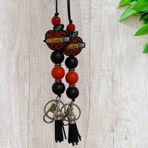 Red Leopard Teacher Lanyard